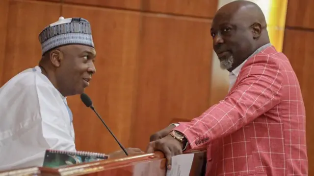 Bukola Saraki tare da Dino Melaye