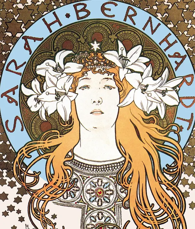Cartel de la época con imagen de Sarah Bernhard