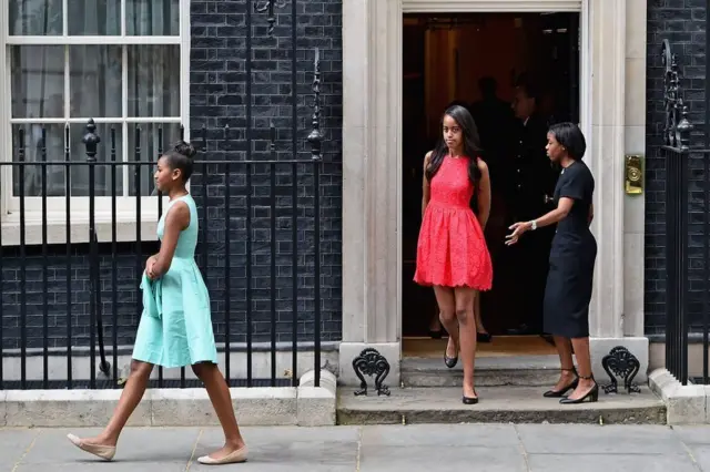 The girls visited 10 Downing Street with Michelle in 2015 to promote her Let Girls Learn campaign
