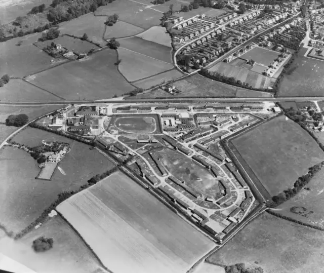 Vista aérea de Island Farm en 1947.