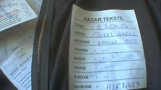 Hazar Tekstil numune etiketi.