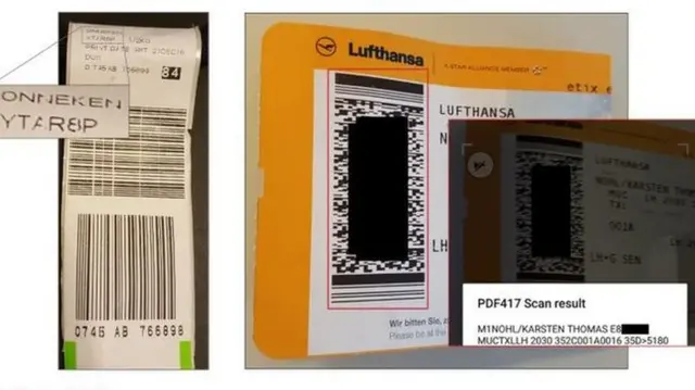 códigos PNR en un billete de avión de Lufhansa