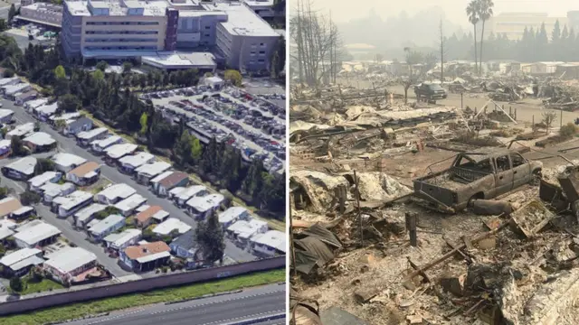 శాంటా రోసాలో జర్నీస్ ఎండ్ ట్రైలర్ ప్రాంతం.. కార్చిచ్చుకు ముందు, తర్వాత పరిస్థితి.