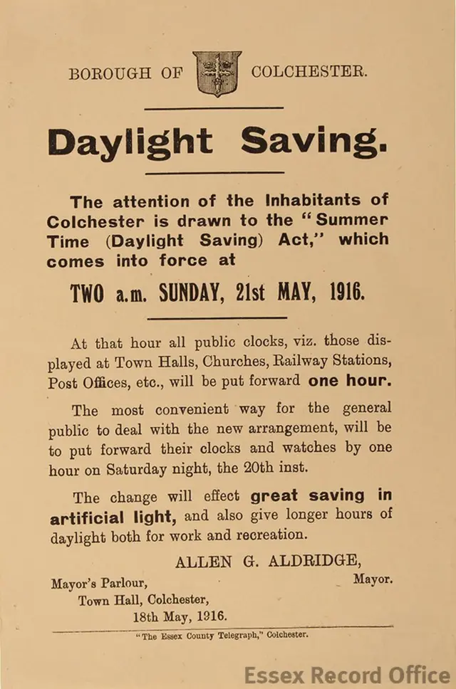 نخستین اطلاعیه ای که در بریتانیا خبر از تغییر ساعت می داد