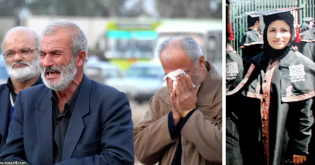 از راست زهرا بنی‌یعقوب، پدر و خانواده او در مراسم خاکسپاری