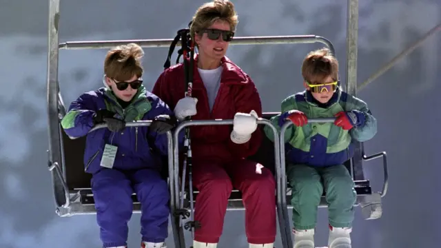 威廉王子、戴安娜王妃與哈里王子在奧地利滑雪(4/1991)