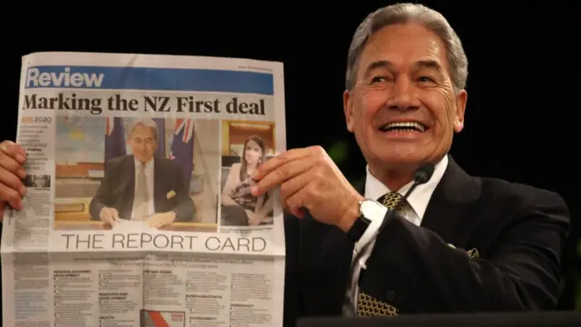 新西兰副总理兼外长彼得斯(Winston Peters)在奥克兰主持新西兰优先党竞选誓师(19/7/2020)