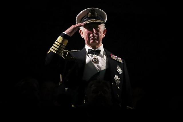 Prince of Wales takes the salute during the Royal Edinburgh Military Tattoo