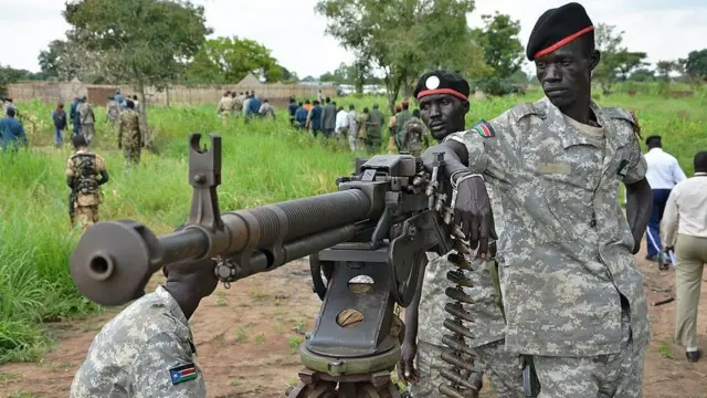 South Sudanese SPLA soldiers are pictured in Pageri in Eastern Equatoria state on August 20, 2015.