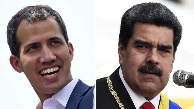 Montagem mostra fotoscorridas de cavalos bet365Guaidó e Maduro