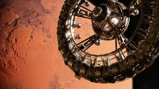 Estación espacial cerca de Marte
