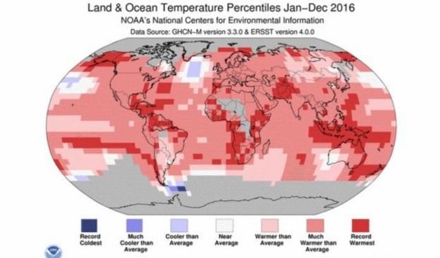 หลายพื้นที่ทั่วโลกมีอุณหภูมิสูงเป็นประวัติการณ์ในปี 2016