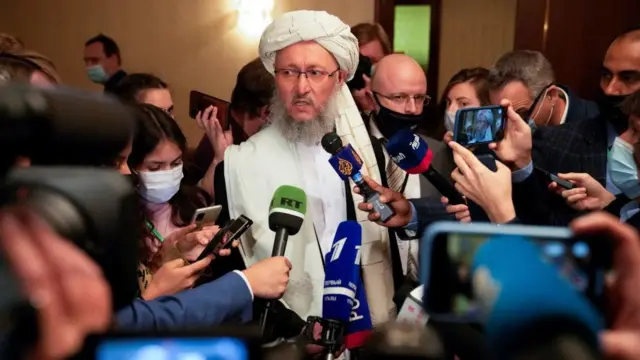 عبدالسلام حنفی، معاون رئیس‌الوزرای طالبان در نشست بین‌المللی مسکو درباره افغانستان (۲۰ اکتبر ۲۰۲۱)