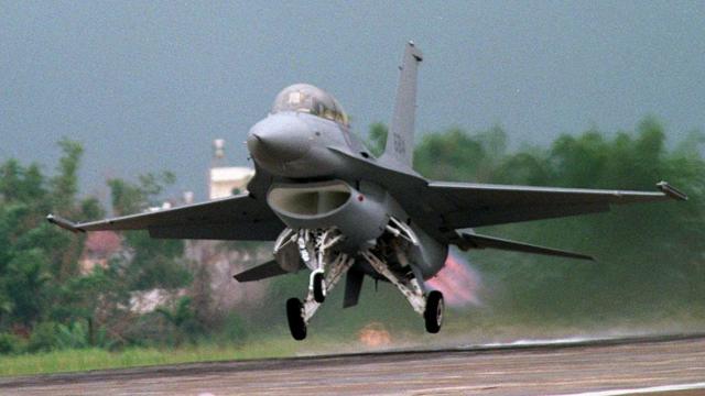 MAY 17: File photo dated 17 May 1997 of a double-seat F-16 fighter jet taking off from Chiayi airbase in central Taiwan in a public display shortly after its arrival from the USA. A Taiwanese F16 from Chiayi crashed in the Taiwan Strait 20 March, with the two crew aboard currently listed as missing. The incident was the third air crash involving Taiwan aircraft in the last four days. AFP PHOTO (Photo credit should read TAO-CHUAN YEH/AFP/Getty Images)