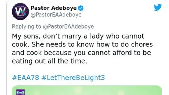 صورة من التغريدة التي نصح فيها الشباب بعدم الزواج من التي لا تعرف الطهي