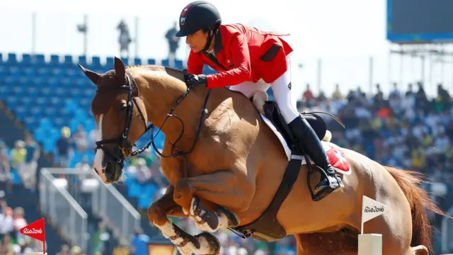 A amazona suíça Janika Sprunger durante competição nos Jogos Olímpicos do Rio