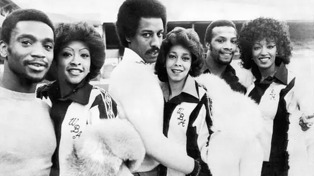 The Three Degrees meet The Three Degrees: Cunningham, Valerie Holiday, Batson, Helen Scott, Regis and Shiela Ferguson
