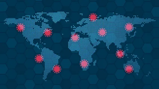 Mapa dos continentes com símbolos do coronavírusjogar war onlinealguns países