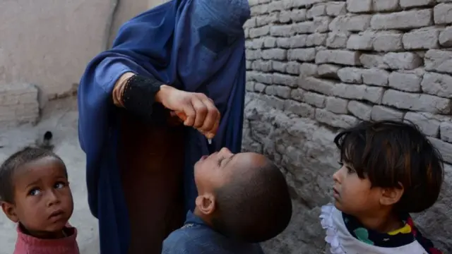 Une femme administrant des gouttes contre la polio