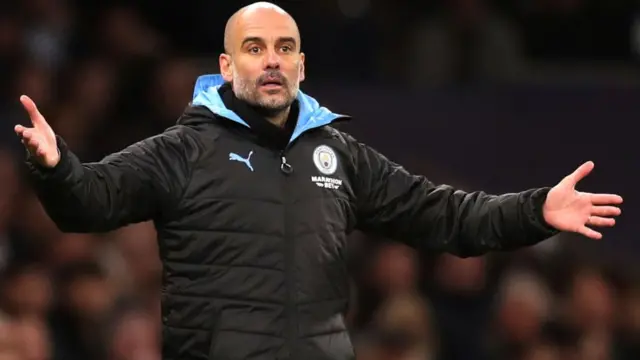 Réaction de l'entraineur de Manchester City lors de la défaite face à Tottenham, le 2 février 2020 à Londres.
