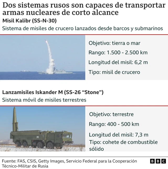Sistemas rusos capaces de transportar armas nucleares tácticas