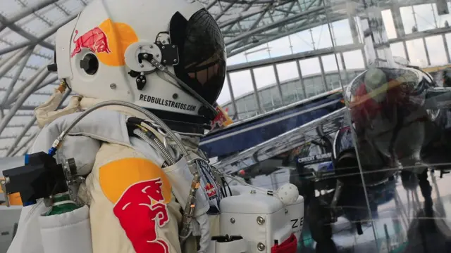 The pressurised suit used during Red Bull Stratos mission by daredevil Felix Baumgartner in October 2012 for his record jump