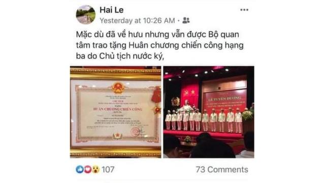 Ảnh chụp màn hình Facebook Hai Le, được cho là của ông LêTthanh Hải
