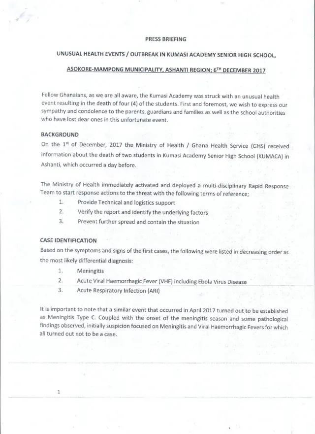 Press statement wey Ghana Ministry f Health carry put outside