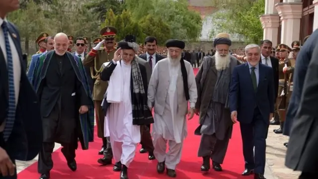 تصاویری حکمتیار، غنی، عبدالله، کرزی و سیاف