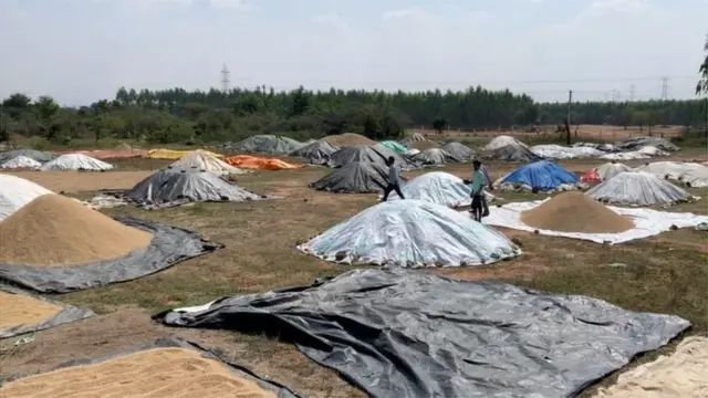 కొనుగోలు కేంద్రాలలో ధాన్యం కుప్పలు