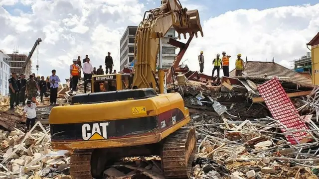 Aftermath of collapsed building in Sihanoukville.