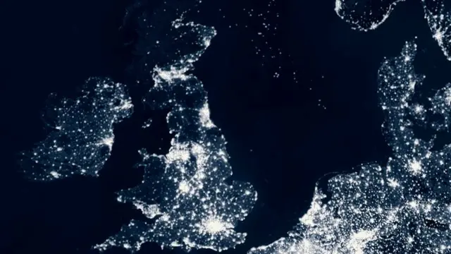 Night-time scene of UK and part of Western Europe (c) SPL