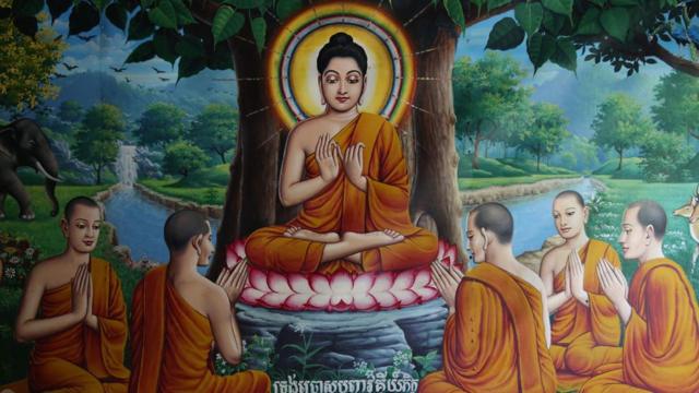 Pintura de Buda representado com auréola