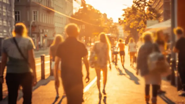 people walking into the sunset