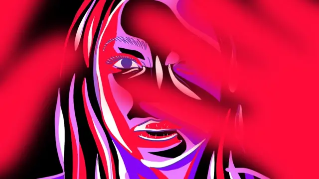 Ilustración que muestra a una mujer intentando defenderse levantando las manos