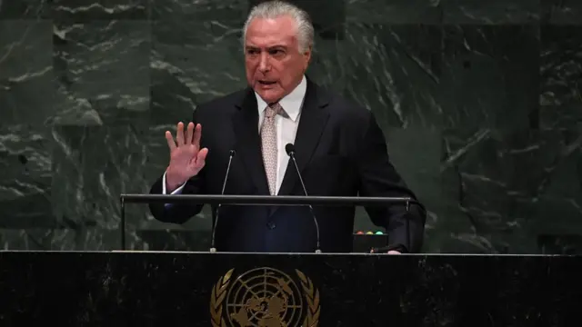 O presidente Michel Temer na ONU, nesta terça-feira