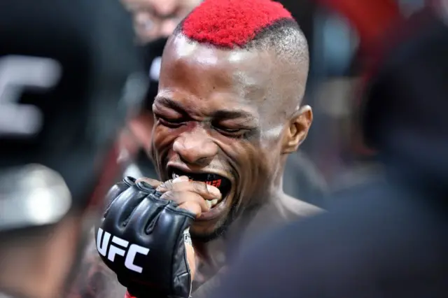 Marc Diakiese of the Congo prepares to fight Rafael Alves of Brazil in a lightweight fight during the UFC Fight Night event at UFC APEX on November 13, 2021 in Las Vegas, Nevada