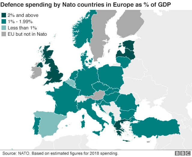 Map of spending by percentage of GDP in Europe