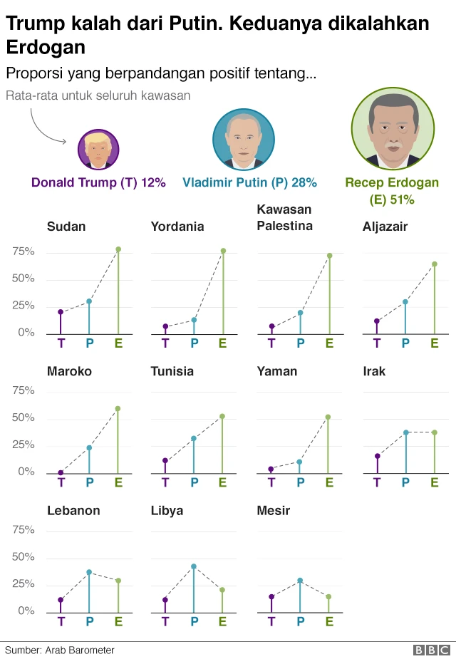 Grafik menunjukkan bahwa Erdogan lebih populer dari Putin dan Trump.