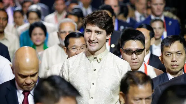 Canada Prime Minister Justin Trudeau (C) smiles before the start the start of the Special Gala Celebration of the 50th Anniversary of ASEAN in Manila, Philippines, 12 November 2017.