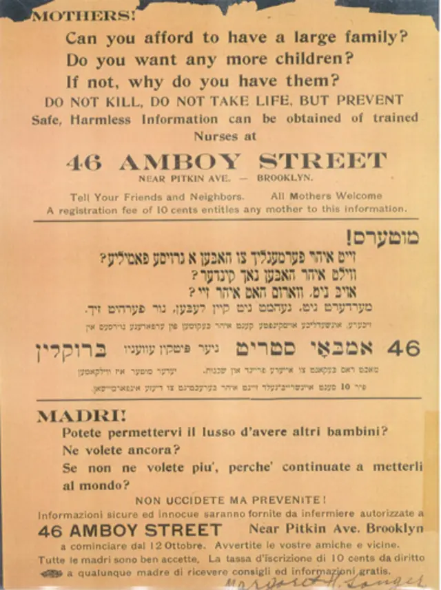 Panfleto anunciando la apertura de la clínica de Margaret Sanger en 1916