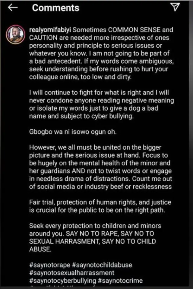 Ọrọ ti Yomi Fabiyi kọ soju opo Instagram rẹ