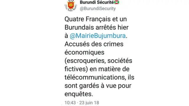 Igipolisi c'Uburundi kiremeza ihagarikwa c'abafaransa bane