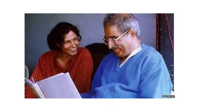 An old picture of Gauri's sister Kavita with father.