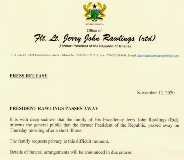 Ozi si n'aka ezinụlọ Jerry Rawlings