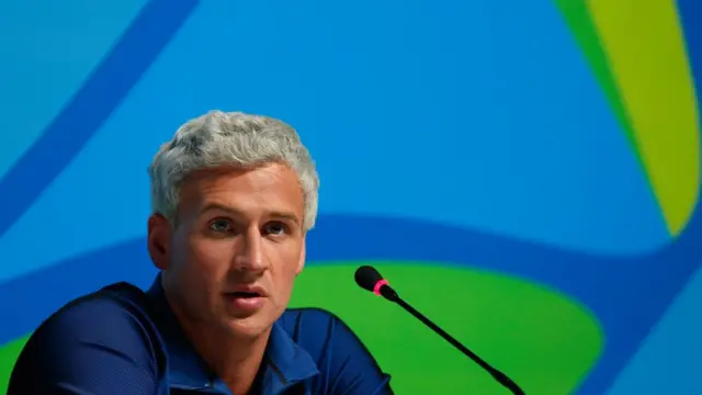 Ryan Lochte durante coletiva dem imprensa na Olimpíada no Rio