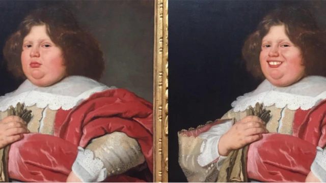 আঁকা ছবিতে হাসছেন এক নারী