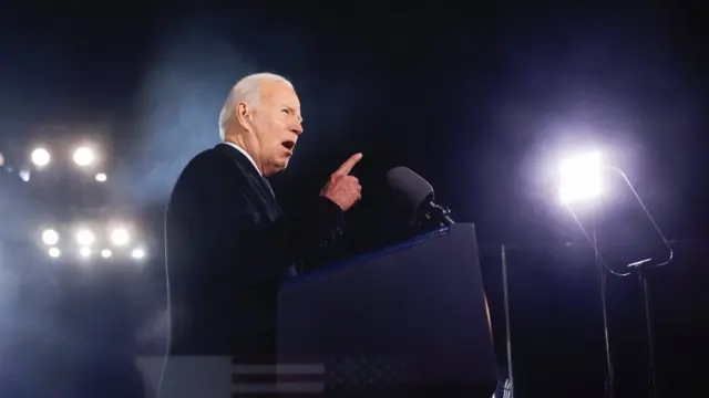 US President Joe Biden delivers his speech in Warsaw