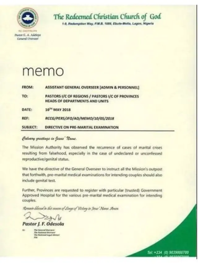 Lẹ́tà ti ijọ̀ Redeem kọ sawọn ẹka ijọ rẹ