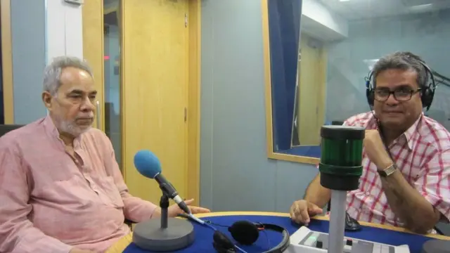 बीबीसी स्टूडियो में रेहान फ़जल के साथ रामबहादुर राय